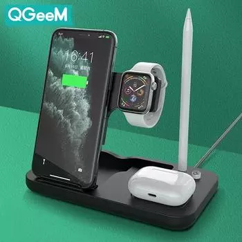 Tongdaytech 4in1 15W Qi Быстрое беспроводное зарядное устройство для Airpods iWatch 6 5 4 3 2 Зарядная станция для Iphone XS 12 11 13 14 Pro MAX 15W Wirless charger белый