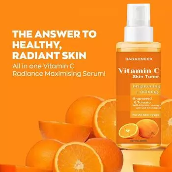 Тоник для лица с витамином С без спирта для сияющей кожи (100мл) |Мужчины и женщины | Осветляющий и очищающий тоник для лица с натуральными фруктовыми экстрактами 100ml