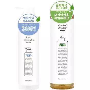 Тоник Waderskin Heartleaf Skin Clear Toner 300 мл + лосьон-флюид Breeze Essence Fluid Lotion 210 мл, набор из 1 набора