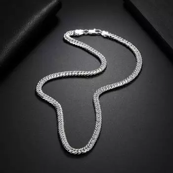 Тонкая 6 мм геометрическая цепочка из стерлингового серебра 925 пробы, ожерелье для мужчин и женщин, классические роскошные модные вечерние украшения, праздничные подарки 50 cm 20 inches