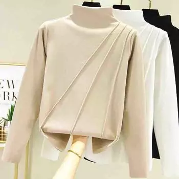 Тонкая бархатная рубашка с полувысоким воротником, женский пуловер с длинными рукавами, двусторонний теплый топ с начесом на весну XXXL