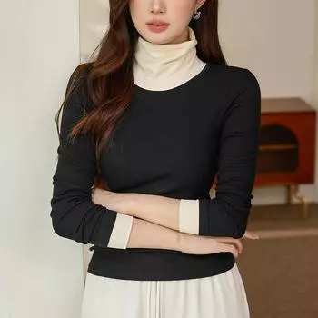 Тонкая бархатная водолазка, женская футболка с длинными рукавами, контрастного цвета, осень и зима, новый внутренний топ S