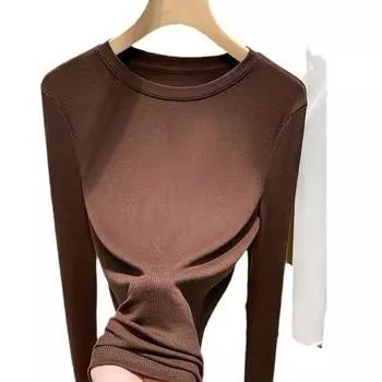 Тонкая базовая рубашка для женщин, новая однотонная футболка с круглым вырезом и длинным рукавом, нижнее белье, топ на талии S