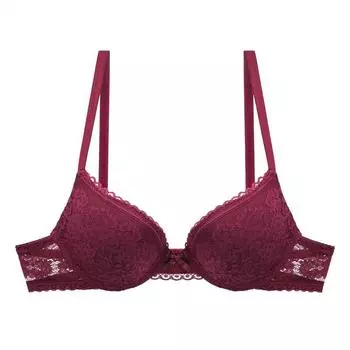 Тонкая чашка, сборное нижнее белье, принт цветов, интернет-знаменитости, сексуальная треугольная чашка, полупрозрачный бюстгальтер с кружевными краями 75B бордовый