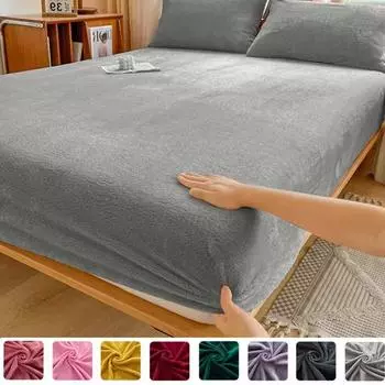 Тонкая фланелевая простыня на резинке, зимний теплый коралловый флисовый защитный чехол для матраса, мягкий дышащий чехол, в комплект не входит наволочка Bed sheet (90x200x25cm) розовый
