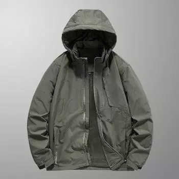 Тонкая флисовая куртка мужская весенне-осенняя уличная водонепроницаемая ветрозащитная горная куртка с капюшоном M хаки