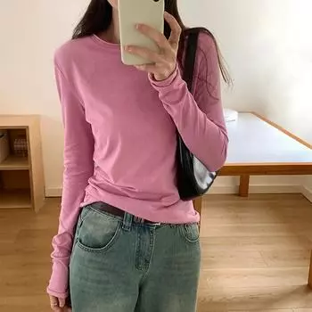 Тонкая футболка с длинными рукавами Pure Desire Girl, женская универсальная рубашка на весну и осень, облегающий топ с круглым вырезом XS