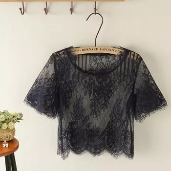 Тонкая футболка Сетчатая блузка Повседневный топ С коротким рукавом Black stripes L