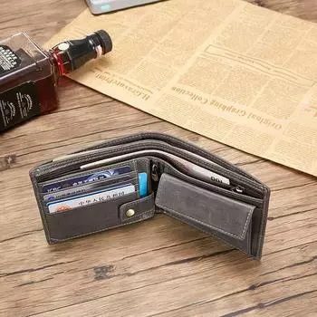 Тонкая горизонтальная сумка для нескольких карт, многофункциональная, мужская, из натуральной кожи, для денег, Baotou, из коровьей кожи, короткая, функциональная, для водительских прав, карточек One Size светло-серый