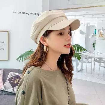 Тонкая хлопчатобумажная льняная дышащая восьмиугольная шляпа для женщин корейские модные японские универсальные британские ретро-береты one size жёлтый