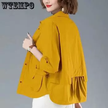 Тонкая короткая куртка женская модная повседневная кардиган рубашка ветровка куртка топ M хаки