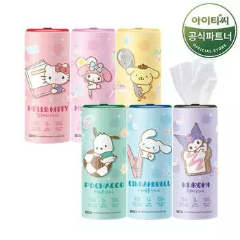 Тонкая косметическая салфетка Sanrio Characters Car (60 листов х 1 упаковка) Всего 6, 60 листов, 6, популярный персонаж в Корее