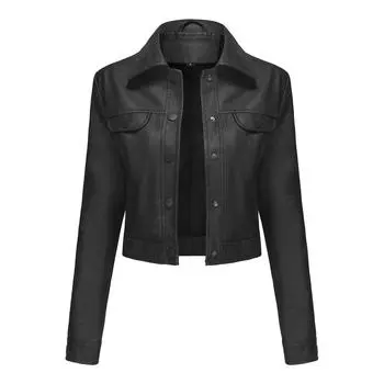 Тонкая кожаная куртка Женский кардиган с несколькими карманами Повседневная куртка Модная куртка XXXL