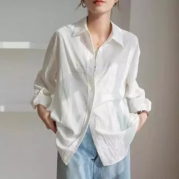 Тонкая красная рубашка с длинными рукавами для женщин, дизайнерская нишевая осенняя свободная универсальная повседневная рубашка S белый