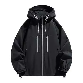 Тонкая куртка, бейсбольная куртка, молодежная куртка, ветрозащитная куртка, мужская куртка с капюшоном XXXXL чёрный