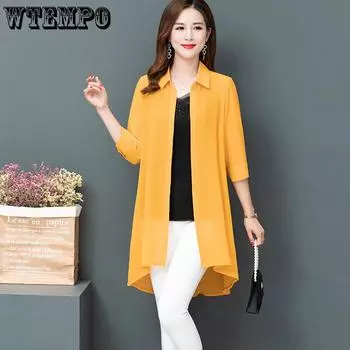 Тонкая куртка с раздельными рукавами в сочетании с солнцезащитной рубашкой Корейская женская шифоновая рубашка на весну и лето XL белый