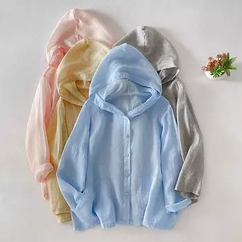 Тонкая льняная толстовка с капюшоном для женщин больших размеров, летняя модная, шикарная, элегантная, свободная, повседневная, для отдыха, с защитой от солнца, с кондиционером XXL синий