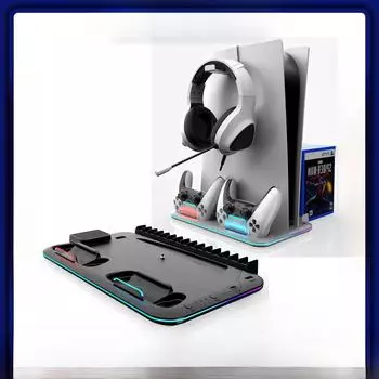 Тонкая многофункциональная охлаждающая подставка для PS5 с зарядным устройством для контроллера и хранилищем для игровых дисков белый