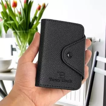 Тонкая модель с 10 отделениями для карточек и застежкой-держателем для визитных карточек и стильным держателем кредитных карточек-кошельком