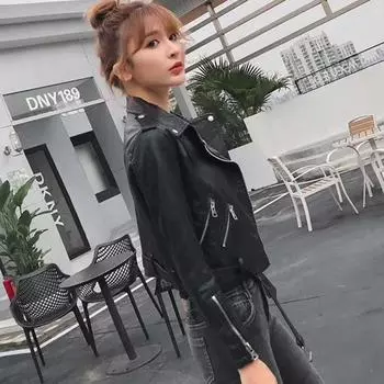 Тонкая мотоциклетная кожаная куртка для женщин, тонкая большого размера, короткая маленькая кожаная куртка в корейском стиле, отвороты из вымытой кожи, модная S