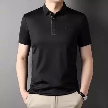 Тонкая мужская футболка из ледяного шелка, новинка лета, повседневная универсальная бесшовная рубашка из шелкового шелка среднего возраста для среднего возраста M