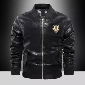 Тонкая мужская кожаная куртка весна-осень с круглым вырезом, облегающая корейская версия, бейсбольный воротник, куртка из искусственной кожи, мужская мотоциклетная кожаная куртка M красный