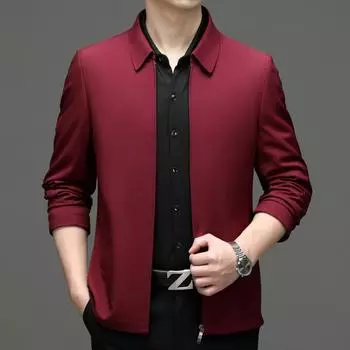 Тонкая мужская куртка высокого класса на весну и осень, деловой пиджак среднего возраста с лацканами, не требующий глажки, повседневная красная куртка из шелка тутового дерева 170