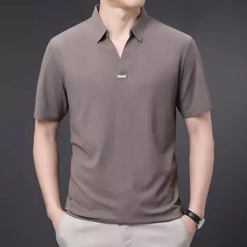 Тонкая мужская рубашка поло с короткими рукавами, повседневная футболка с V-образным вырезом и короткими рукавами, однотонная M