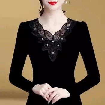 Тонкая облегающая базовая рубашка осень-зима новая корейская версия кружевная сетчатая инкрустированная ромбовидная футболка с длинным рукавом женская студенческая футболка Tide L