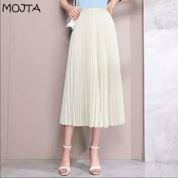 Тонкая плиссированная юбка Temperament Is, женская весенне-летняя новая стильная драпированная юбка с высокой талией, универсальная большая распашная юбка трапециевидной формы средней длины