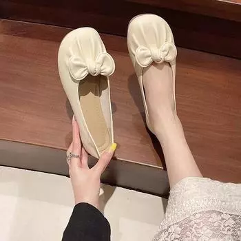 Тонкая подошва складные балетки женские дорожные туфли для гостиниц на широкую ногу женские мокасины с бабочкой женская ортопедическая обувь 35 бежевый