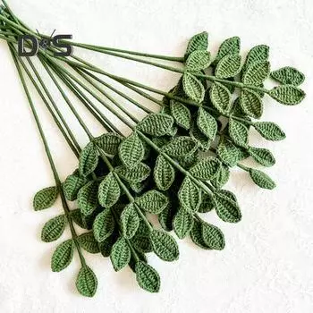 Тонкая работа, имитация листьев эвкалипта, яркий цвет, привлекательный вязанный крючком лист эвкалипта, искусственный цветок ручной работы зелёный