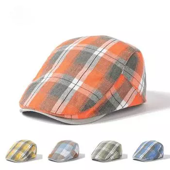 Тонкая секция клетчатой шапочки с язычком утки Ms. Дышащий берет Англии Летняя клетчатая кепка Форвард Мужская шляпа M56-58cm хаки