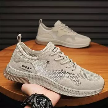 Тонкая сетчатая мужская обувь, летние дышащие уличные кроссовки, мужская удобная повседневная обувь с мягкой подошвой 44 серый