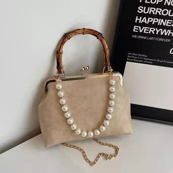 Тонкая сумка через плечо Hanfu с вышивкой — жемчужная отделка, универсальная сумка на одно плечо в древнекитайском стиле, золотой дизайн ручной работы. 27*11*20 чёрный