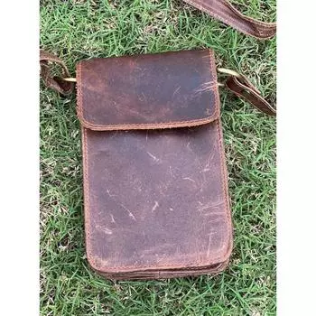 Тонкая сумка для телефона из кожи буйвола, дорожная сумка, кожаная сумка-слинг, сумка через плечо, боковая сумка, чехол для телефона phone bag темно-коричневого