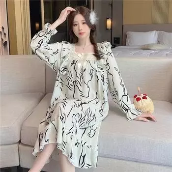 Тонкая свободная домашняя одежда для беременных, новые большие размеры, пижамы с длинным рукавом, кружевные свободные пижамы для весны и осени, домашняя одежда M синий