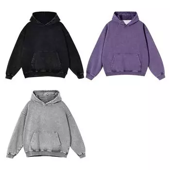 Тонкая толстовка с капюшоном A50# с эффектом потертости в стиле батик (350 г чистого китайского хлопка и молочного шелка) 2XL чёрный