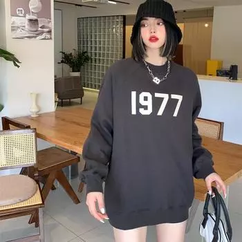 Тонкая толстовка с круглым вырезом из флока с цифровым ворсом S