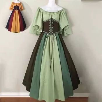 Тонкая юбка, платье на одно плечо, женская винтажная распашная юбка с летающими рукавами, готическое платье для косплея S зелёный