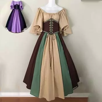 Тонкая юбка с летающими рукавами, платье на одно плечо, женская винтажная распашная юбка, готическое платье для косплея S зелёный