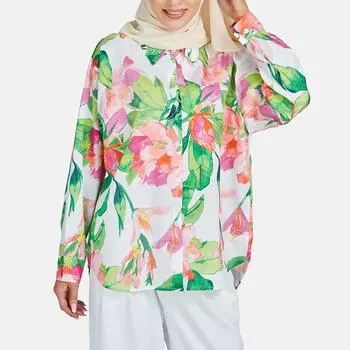 Тонкая женская блузка с цветочным принтом, модная женская рубашка с длинными рукавами и свободными лацканами S чёрный