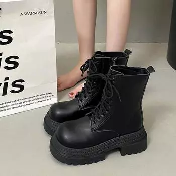 Тонкая женская мода не устают ноги толстая подошва увеличивающая рост мягкая эластичная удобная амортизация противоскользящие повседневные спортивные ботинки Мартин 35 чёрный