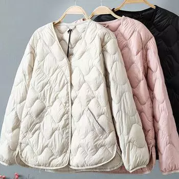 Тонкая женская зимняя короткая модель 2024 года с тонким внутренним бельём без воротника Xiaoxiangfeng с V-образным вырезом M чёрный