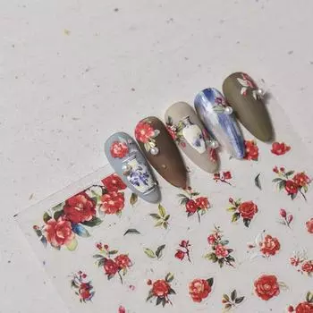 Тонкая жесткая наклейка для ногтей «Камелия» для самостоятельного изготовления украшений, самоклеящаяся to3309