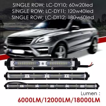 Тонкие 7/13/19-дюймовые 60 Вт/120 Вт/180 Вт светодиодные рабочие фары для гриля для автомобилей чёрный