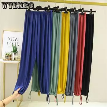 Тонкие брюки из модала, свободные спортивные штаны с высокой талией, брюки Harlan, танцевальные брюки, женские летние брюки M чёрный