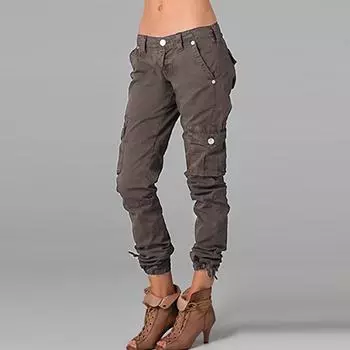 Тонкие брюки-карго с низкой талией и боковым карманом, женские летние элегантные однотонные брюки из технической одежды с несколькими карманами Y2K 3XL чёрный