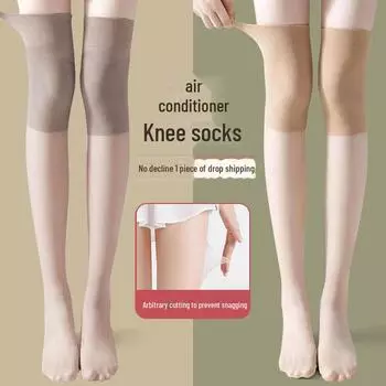 Тонкие черные шелковые гольфы выше колена с наколенниками для весны и лета Core spun wire