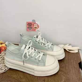 Тонкие дышащие новые летние толстоподошвенные увеличивающие рост повседневные маленькие белые туфли женские студенческие универсальные парусиновые туфли детские 35 лазурь